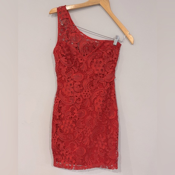 Lipsy Dresses & Skirts - Elegant Red Lace One-Shoulder Dress